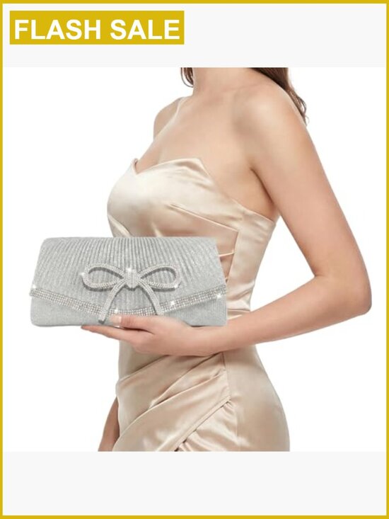 Rhinestone Wedding Party Handbag Women Evening Clutch with Detachable Chain Rhinestone Bow Sparkly Party Handbag